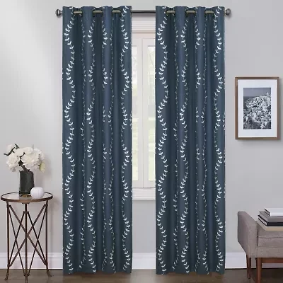 Max Blackout Lindley Linen Blend Embroidered Grommet Top 100% Single Curtain Panel