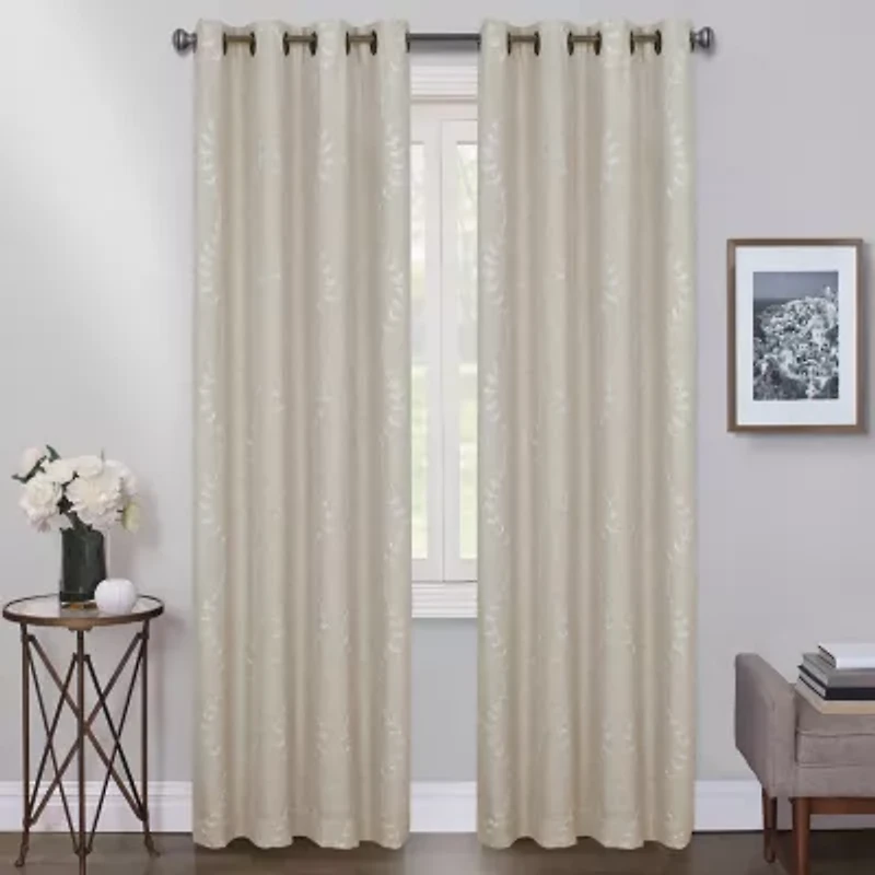 Max Blackout Lindley Linen Blend Embroidered Grommet Top 100% Single Curtain Panel