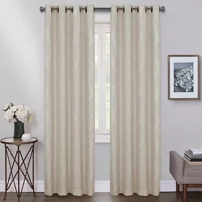 Max Blackout Lindley Linen Blend Embroidered Grommet Top 100% Single Curtain Panel