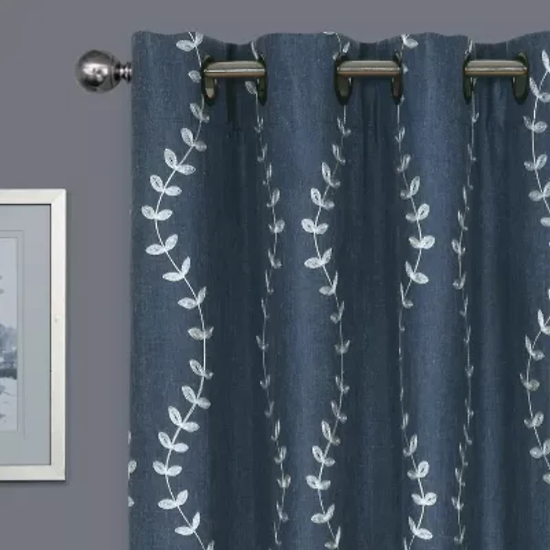 Max Blackout Lindley Linen Blend Embroidered Grommet Top 100% Single Curtain Panel