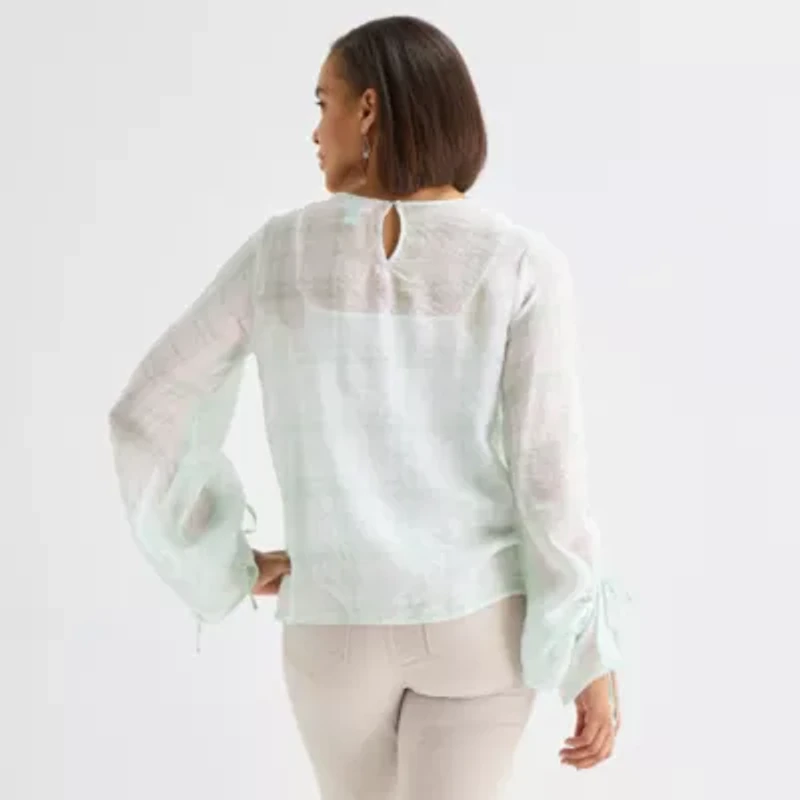 Liz Claiborne Womens Crew Neck Long Sleeve Blouse