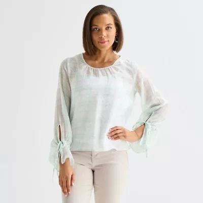 Liz Claiborne Womens Crew Neck Long Sleeve Blouse