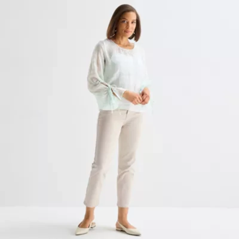 Liz Claiborne Womens Crew Neck Long Sleeve Blouse