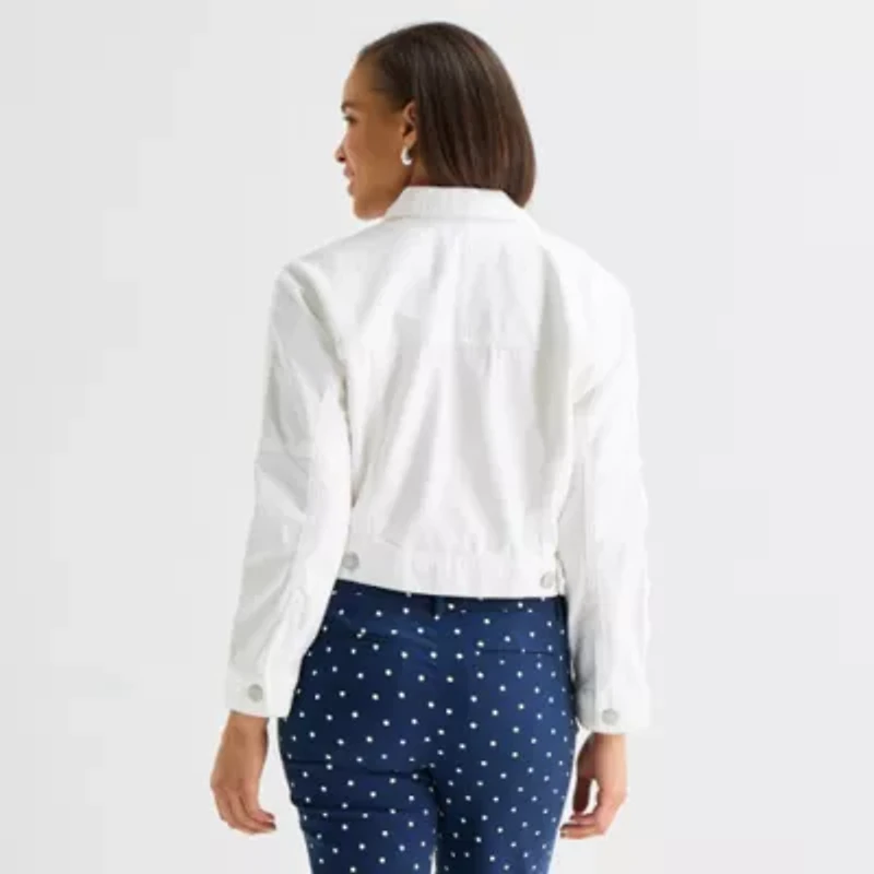 Liz Claiborne Denim Cropped Womens Lightweight Jacket