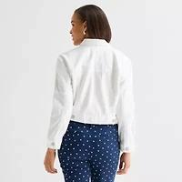 Liz Claiborne Denim Cropped Womens Lightweight Jacket