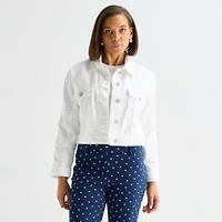 Liz Claiborne Denim Cropped Womens Lightweight Jacket