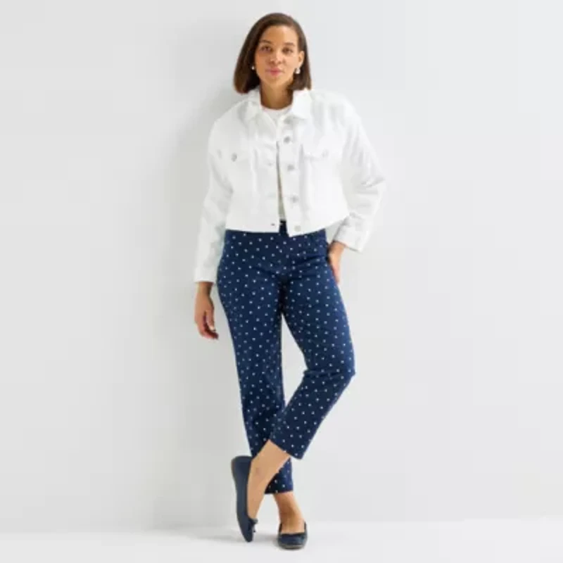 Liz Claiborne Denim Cropped Womens Lightweight Jacket