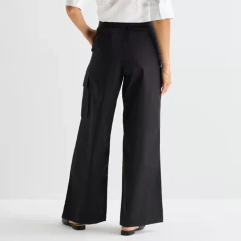 Liz Claiborne Womens Belted Wide Leg Cropped Pant