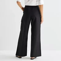 Liz Claiborne Womens Belted Wide Leg Cropped Pant