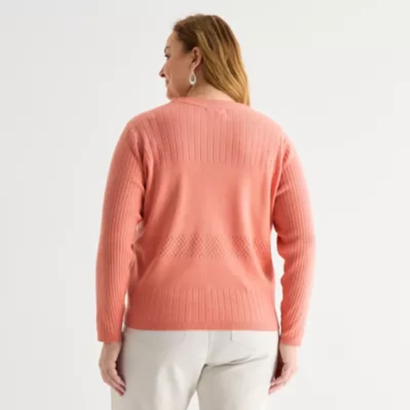 Liz Claiborne Womens V Neck Long Sleeve Button Plus Cardigan