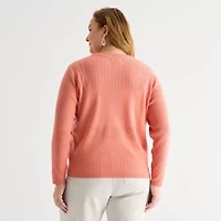 Liz Claiborne Womens V Neck Long Sleeve Button Plus Cardigan