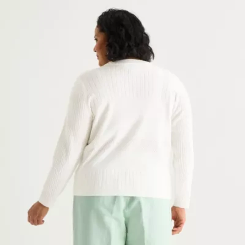 Liz Claiborne Womens V Neck Long Sleeve Button Plus Cardigan