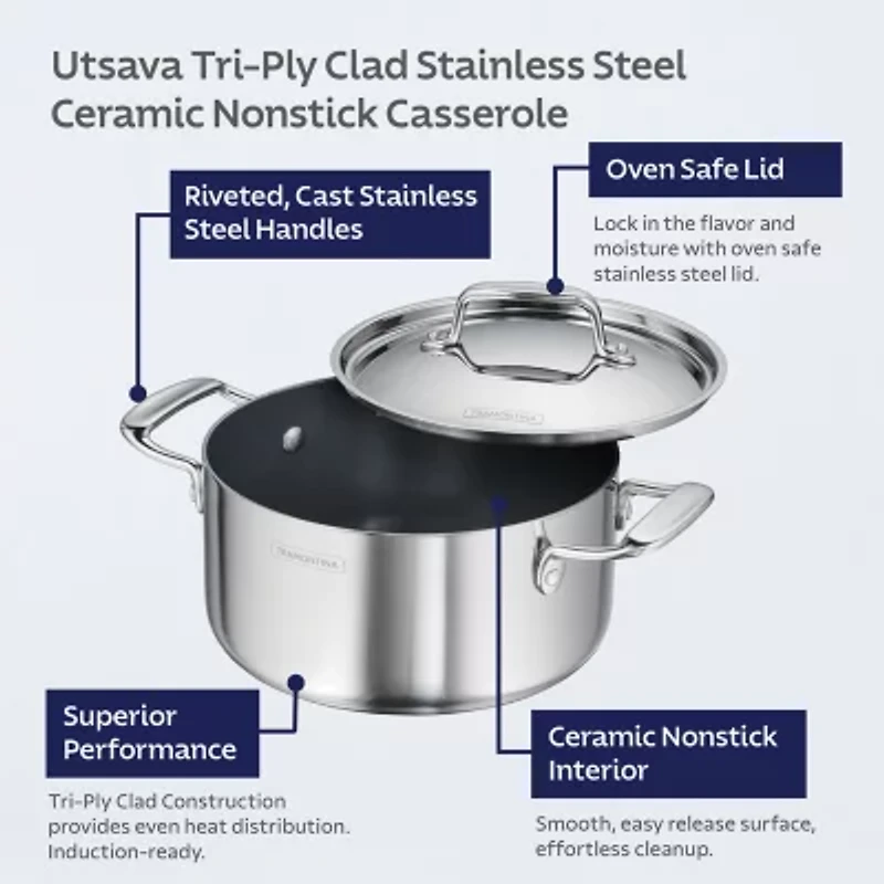 Tramontina Utsava Stainless Steel -qt. Covered Casserole