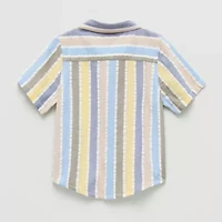 Okie Dokie Seersucker Toddler & Little Boys Short Sleeve Regular Fit Button-Down Shirt
