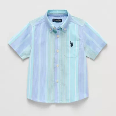 U.S. Polo Assn. Toddler Boys Y Neck Short Sleeve Regular Fit Button-Down Shirt