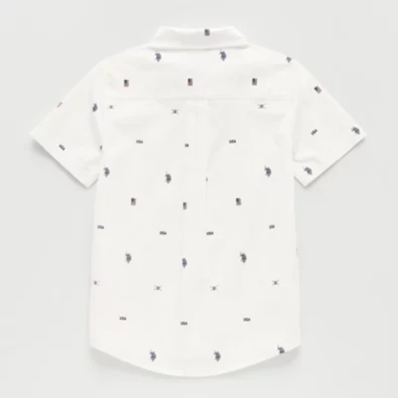 U.S. Polo Assn. Little & Big Kid Boys Short Sleeve Regular Fit Stretch Fabric Embroidered Button-Down Shirt