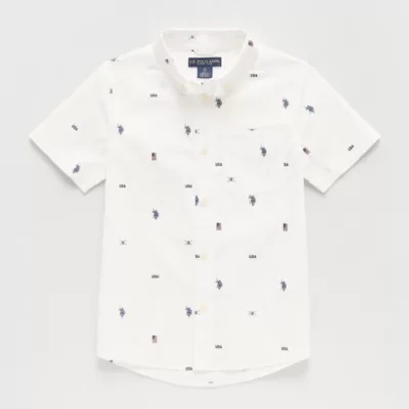 U.S. Polo Assn. Little & Big Kid Boys Short Sleeve Regular Fit Stretch Fabric Embroidered Button-Down Shirt
