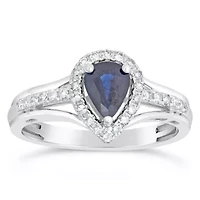 Womens 1/5 CT. Genuine Blue Sapphire 10K White Gold Pear Cocktail Ring