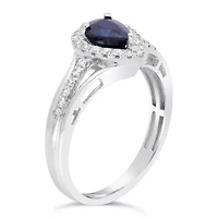 Womens 1/5 CT. Genuine Blue Sapphire 10K White Gold Pear Cocktail Ring