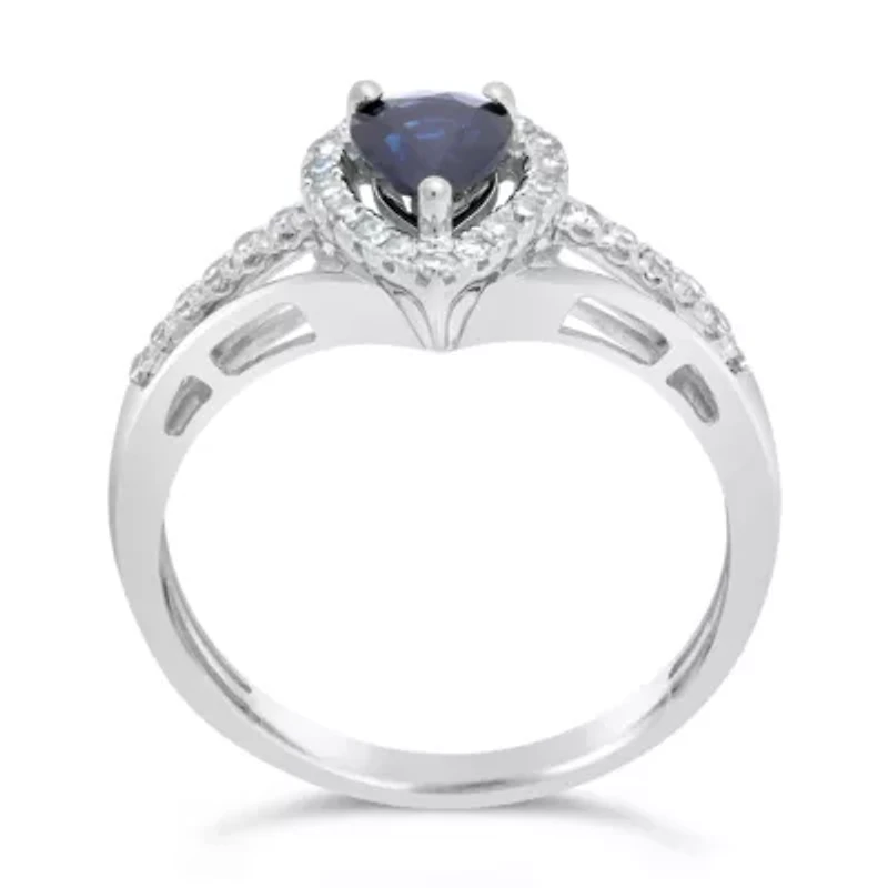 Womens 1/5 CT. Genuine Blue Sapphire 10K White Gold Pear Cocktail Ring