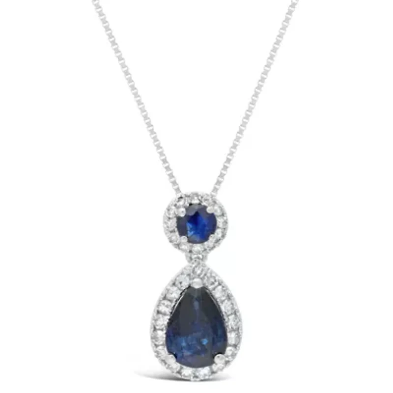 Womens 1/6 CT. T.W. Genuine Blue Sapphire 10K White Gold Pear 18 Inch Pendant Necklace
