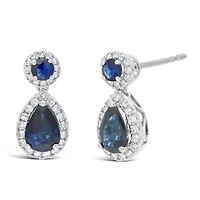 Womens 1/4 CT. T.W. Genuine Blue Sapphire 10K White Gold Pear Drop Earrings