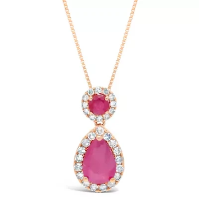 Womens 1/6 CT. T.W. Lead Glass-Filled Red Ruby 10K Rose Gold Pear 18 Inch Pendant Necklace