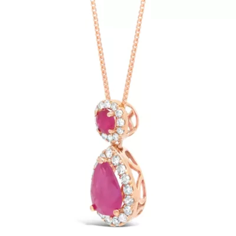 Womens 1/6 CT. T.W. Lead Glass-Filled Red Ruby 10K Rose Gold Pear 18 Inch Pendant Necklace