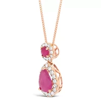 Womens 1/6 CT. T.W. Lead Glass-Filled Red Ruby 10K Rose Gold Pear 18 Inch Pendant Necklace