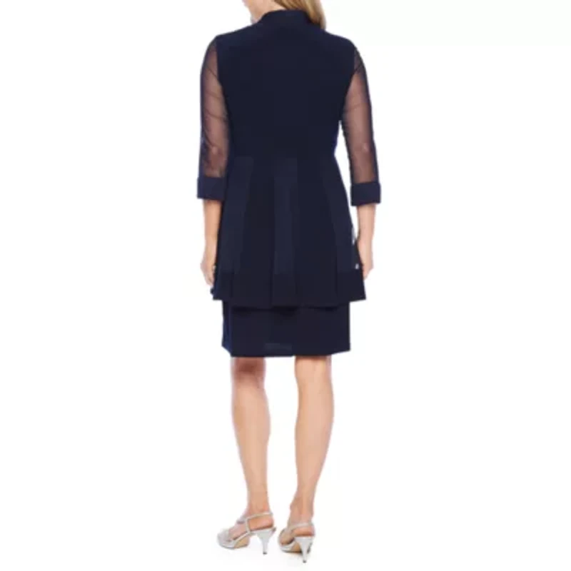 R & M Richards 3/4 Sleeve Jacket Dress with Removable Necklace