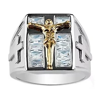 Mens Cubic Zirconia Sterling Silver Cross Fashion Ring