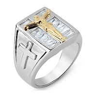 Mens Cubic Zirconia Sterling Silver Cross Fashion Ring
