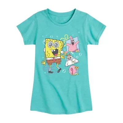 Little & Big Kid Girls Crew Neck Short Sleeve Regular Fit Spongebob Graphic T-Shirt