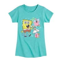 Little & Big Kid Girls Crew Neck Short Sleeve Regular Fit Spongebob Graphic T-Shirt