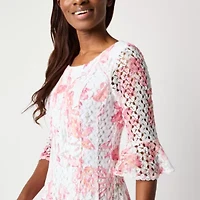 Rabbit Rabbit Rabbit Design Womens Elbow Sleeve Floral Fit + Flare Dress