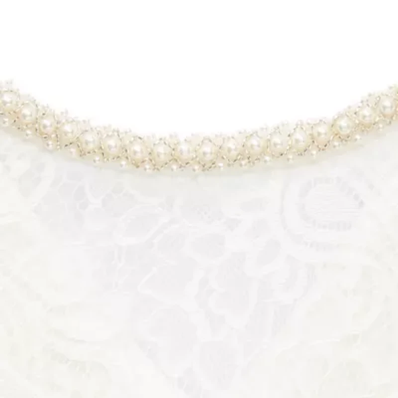 Maya Brooke Womens Lace Pearl Trim Jacket Dress