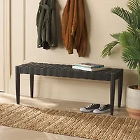 Walda Leather Wood Bench