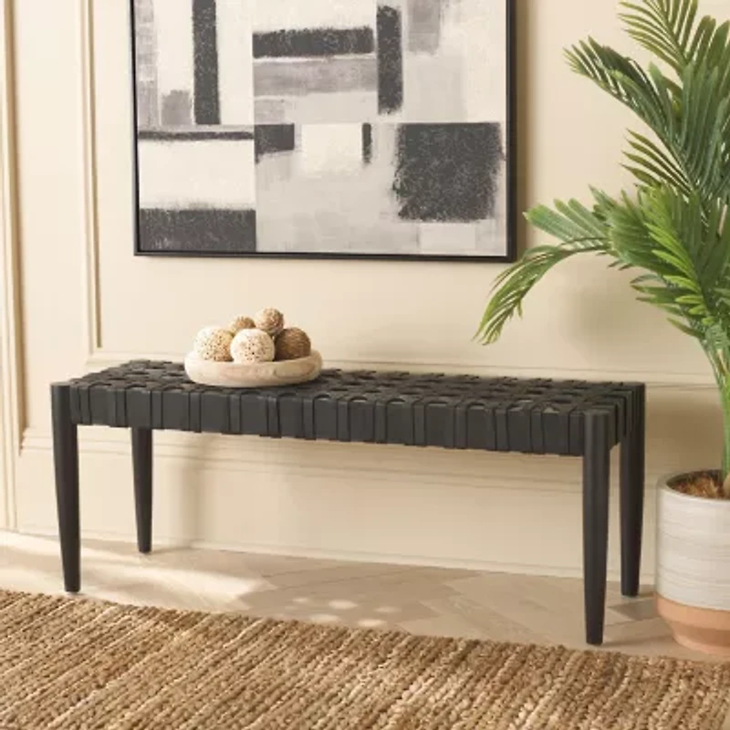 Walda Leather Wood Bench