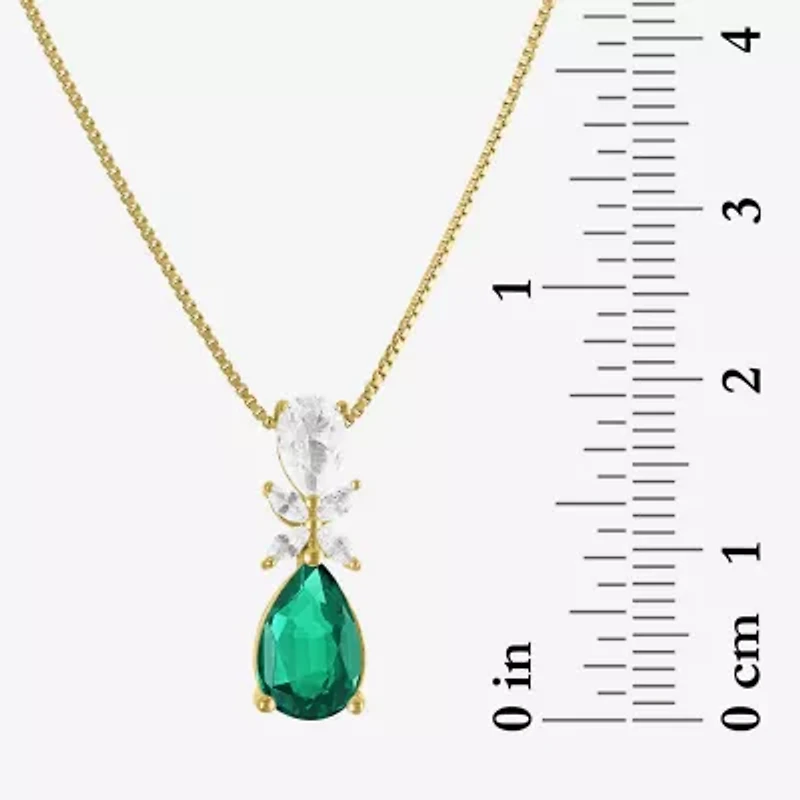 Womens Gemstone Sterling Silver Pear Pendant Necklace