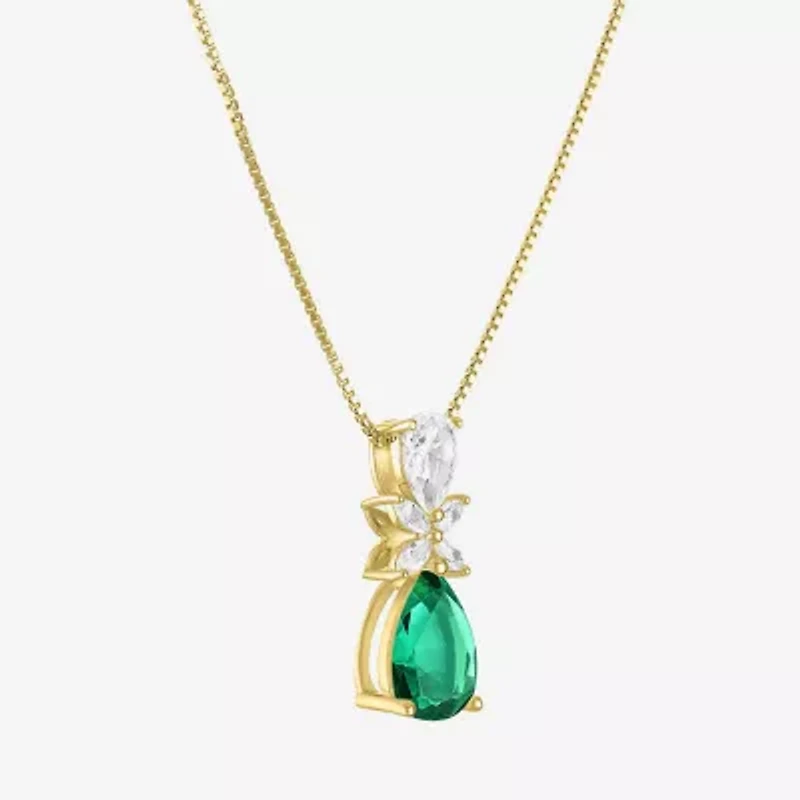 Womens Gemstone Sterling Silver Pear Pendant Necklace