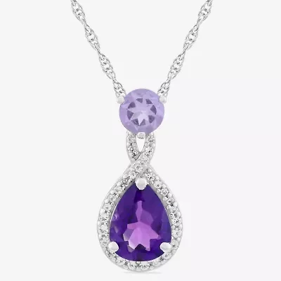 Womens Genuine Purple Amethyst Sterling Silver Pear 18 Inch Pendant Necklace