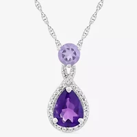 Womens Genuine Purple Amethyst Sterling Silver Pear 18 Inch Pendant Necklace