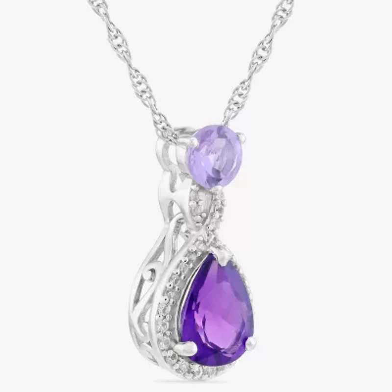 Womens Genuine Purple Amethyst Sterling Silver Pear 18 Inch Pendant Necklace