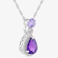 Womens Genuine Purple Amethyst Sterling Silver Pear 18 Inch Pendant Necklace