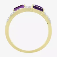 Womens Genuine Purple Amethyst 14K Gold Over Silver Side Stone Cocktail Ring