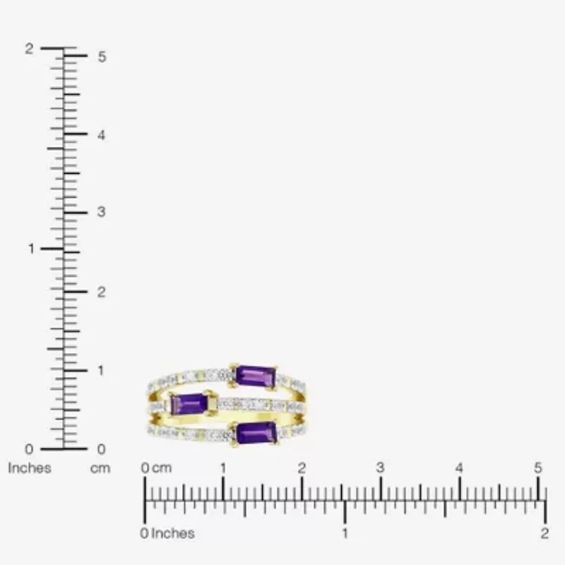 Womens Genuine Purple Amethyst 14K Gold Over Silver Side Stone Cocktail Ring