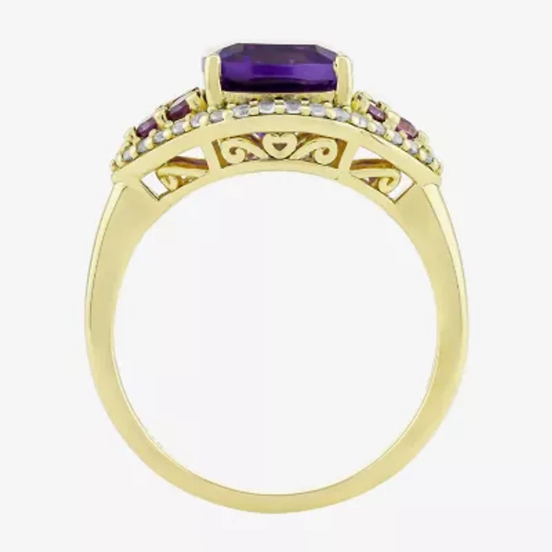 Womens Genuine Purple Amethyst 14K Gold Over Silver Cushion Cocktail Ring