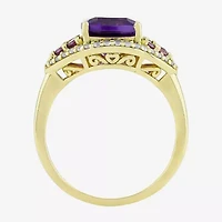 Womens Genuine Purple Amethyst 14K Gold Over Silver Cushion Cocktail Ring
