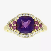 Womens Genuine Purple Amethyst 14K Gold Over Silver Cushion Cocktail Ring