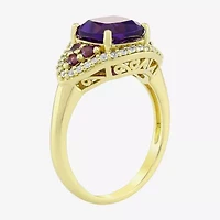 Womens Genuine Purple Amethyst 14K Gold Over Silver Cushion Cocktail Ring